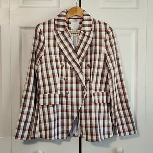Anthropologie Joie Womens Empire Plaid Double Breasted Blazer Jacket Size XS NWT